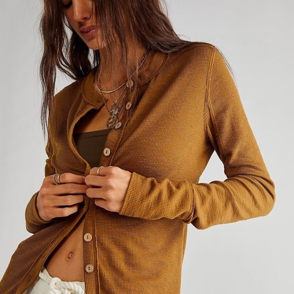 Free People Gia Cardigan OR Dress ✨ Warm Tobacco Size Small | brown tan mocha - Picture 2 of 13